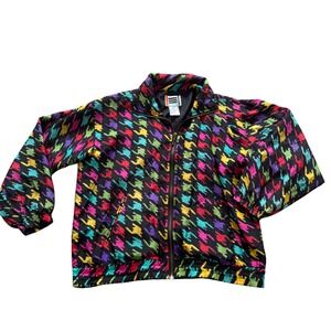 EVR Div Russo 80s 90s Vintage Silk Houndstooth Track bomber Jacket colorful sz S